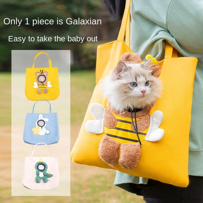Pet Shoulder Carrying Bag, Cute Bee-Shaped Pet Canvas Shoulder Bag Cat Carrier, Portable Cats Small Pet Canvas Tote Chest Bag