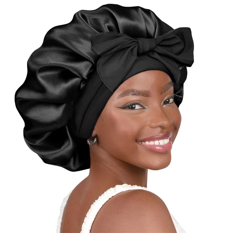 High-Quality Mulberry Silk Sleeping Bonnet for Women Large Sleep Cap with Wide Elastic Tie Band for Curly Dreadlock Braid Hair C