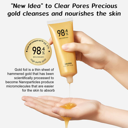 Gold Foil Peel-Off Mask,Gold Peel off Face Mask Anti-Wrinkle,98.4% Golden Peel off Mask,Anti-Aging Gold Face Mask for Moisturizing,Removes Blackheads,Reduces Fine Lines,Cleans Pores(2Pcs)