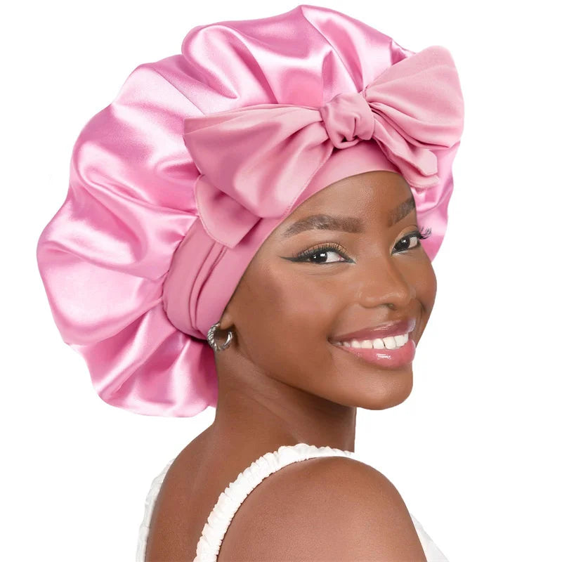 High-Quality Mulberry Silk Sleeping Bonnet for Women Large Sleep Cap with Wide Elastic Tie Band for Curly Dreadlock Braid Hair C
