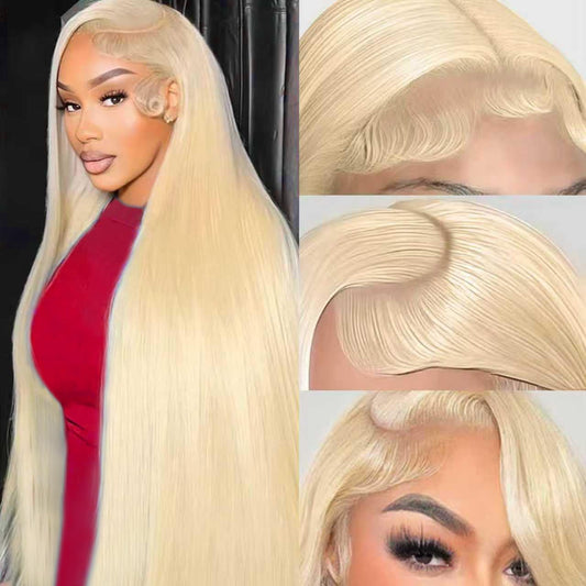 32 Inch 613 Lace Front Wig Human Hair 200 Density Blonde Wig Human Hair 13X6 HD Transparent Straight Lace Front Wigs Blonde Glueless Wig for Women Pre Plucked with Baby Hair