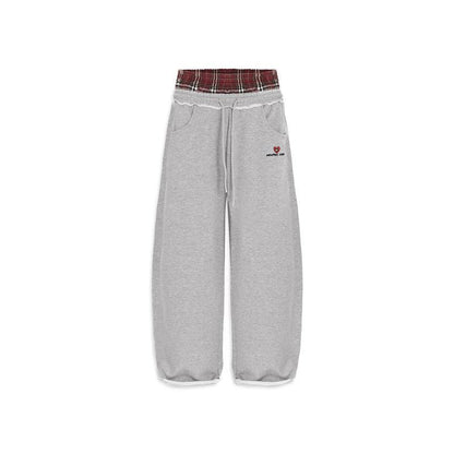 Retro Plaid Embroidered Casual Pants