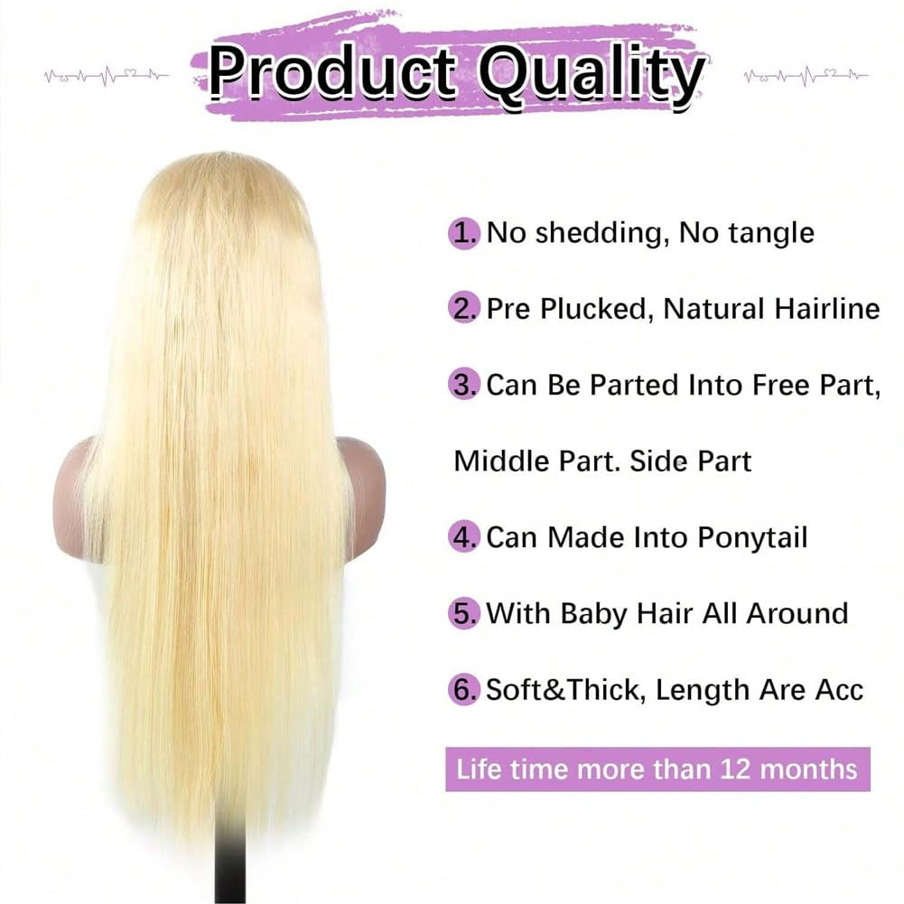 32 Inch 613 Lace Front Wig Human Hair 200 Density Blonde Wig Human Hair 13X6 HD Transparent Straight Lace Front Wigs Blonde Glueless Wig for Women Pre Plucked with Baby Hair