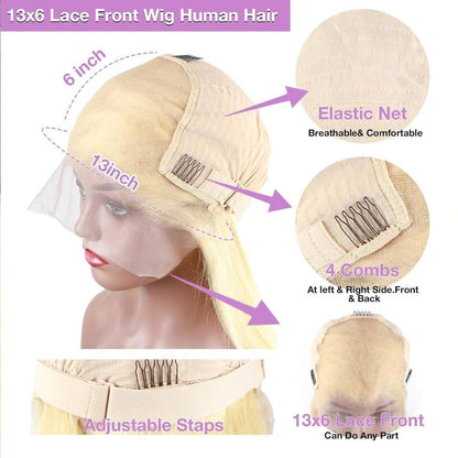 32 Inch 613 Lace Front Wig Human Hair 200 Density Blonde Wig Human Hair 13X6 HD Transparent Straight Lace Front Wigs Blonde Glueless Wig for Women Pre Plucked with Baby Hair
