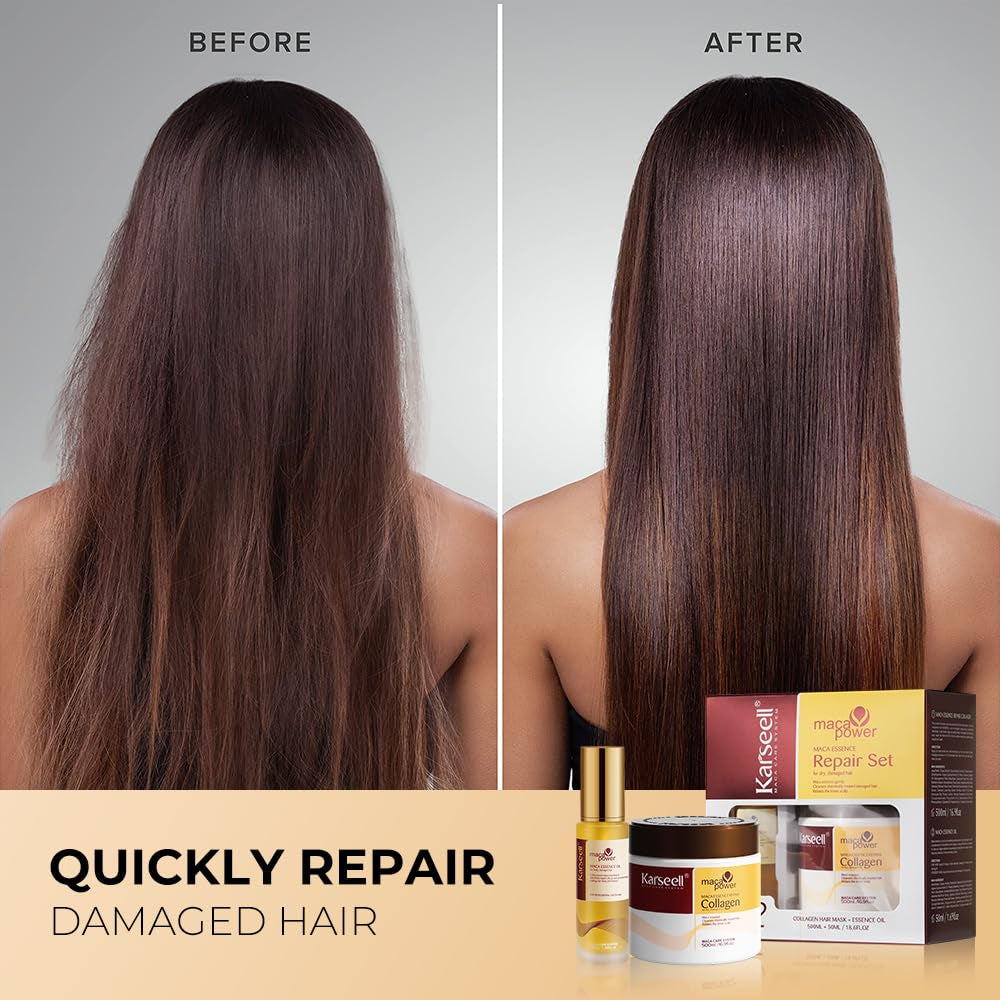 Collagen Hair Mask & Argan Oil Set, Deep Conditioning Hair Treatment for Dry Damaged Hair, Repair & Moisturize All Hair Types, 16.9 Fl Oz + 1.69 Fl Oz