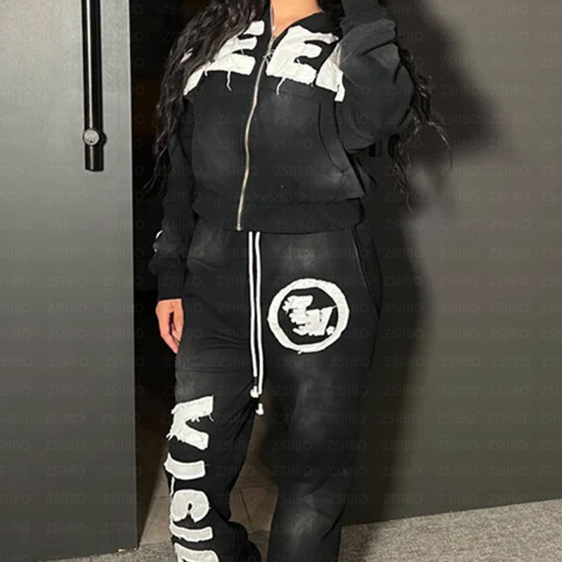 Retro Letter Digital Print Hooded Sweatshirts