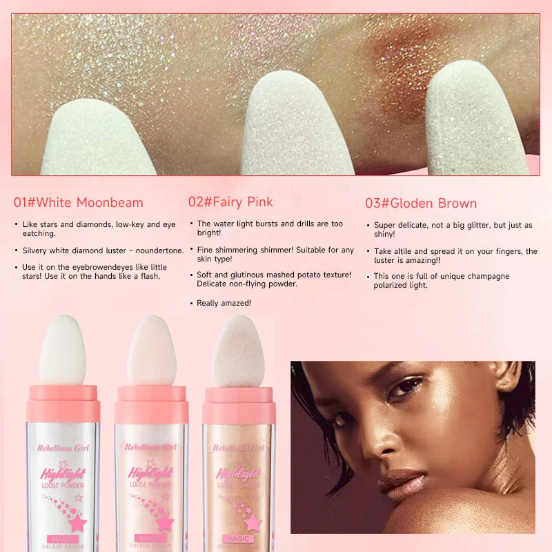 Fairy Shimmer Highlighter Powder-Glitter Wand for Face and Body Makeup Shimmering Powder for Brides on Their Wedding Stage