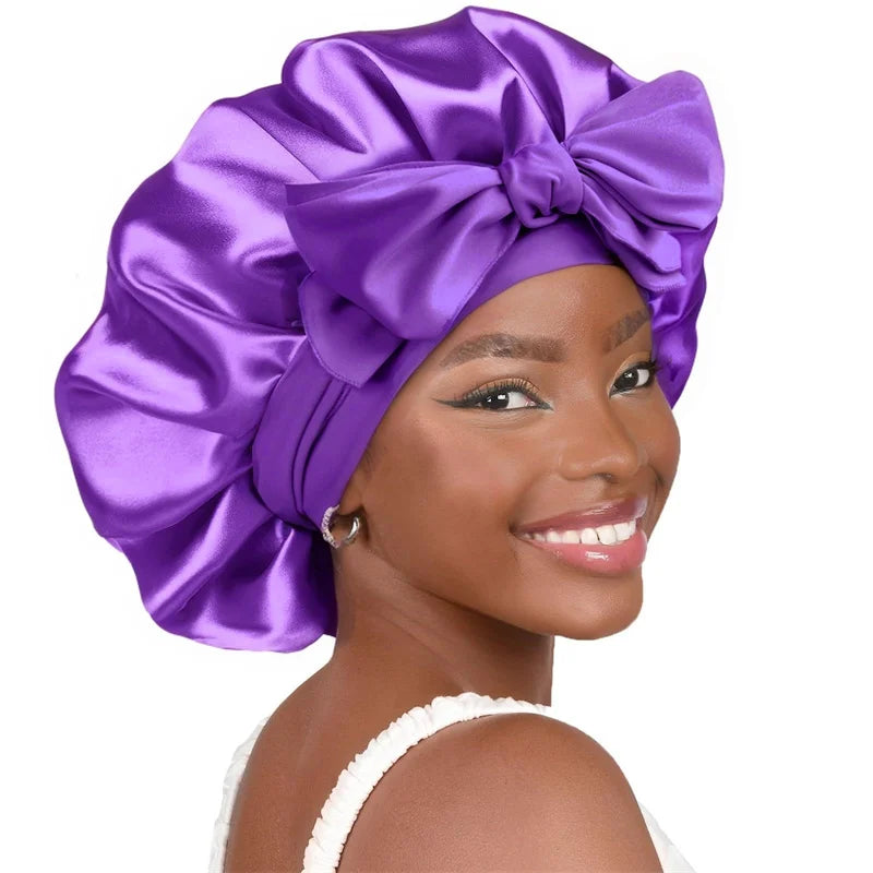 High-Quality Mulberry Silk Sleeping Bonnet for Women Large Sleep Cap with Wide Elastic Tie Band for Curly Dreadlock Braid Hair C