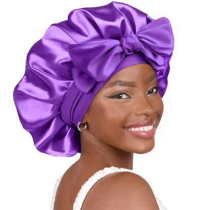 High-Quality Mulberry Silk Sleeping Bonnet for Women Large Sleep Cap with Wide Elastic Tie Band for Curly Dreadlock Braid Hair C