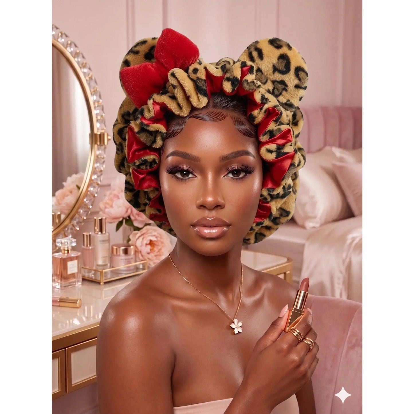 Women'S Plush Satin Bonnet with Cute Animal Ears & Bow, Luxury Double-Layer Sleep Cap for Haircare, Friction-Free Hair Protection, Hidden Adjustable Strap (Sports Headband Accessory)