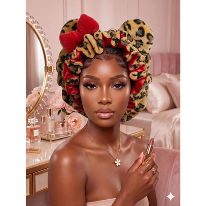 Women'S Plush Satin Bonnet with Cute Animal Ears & Bow, Luxury Double-Layer Sleep Cap for Haircare, Friction-Free Hair Protection, Hidden Adjustable Strap (Sports Headband Accessory)