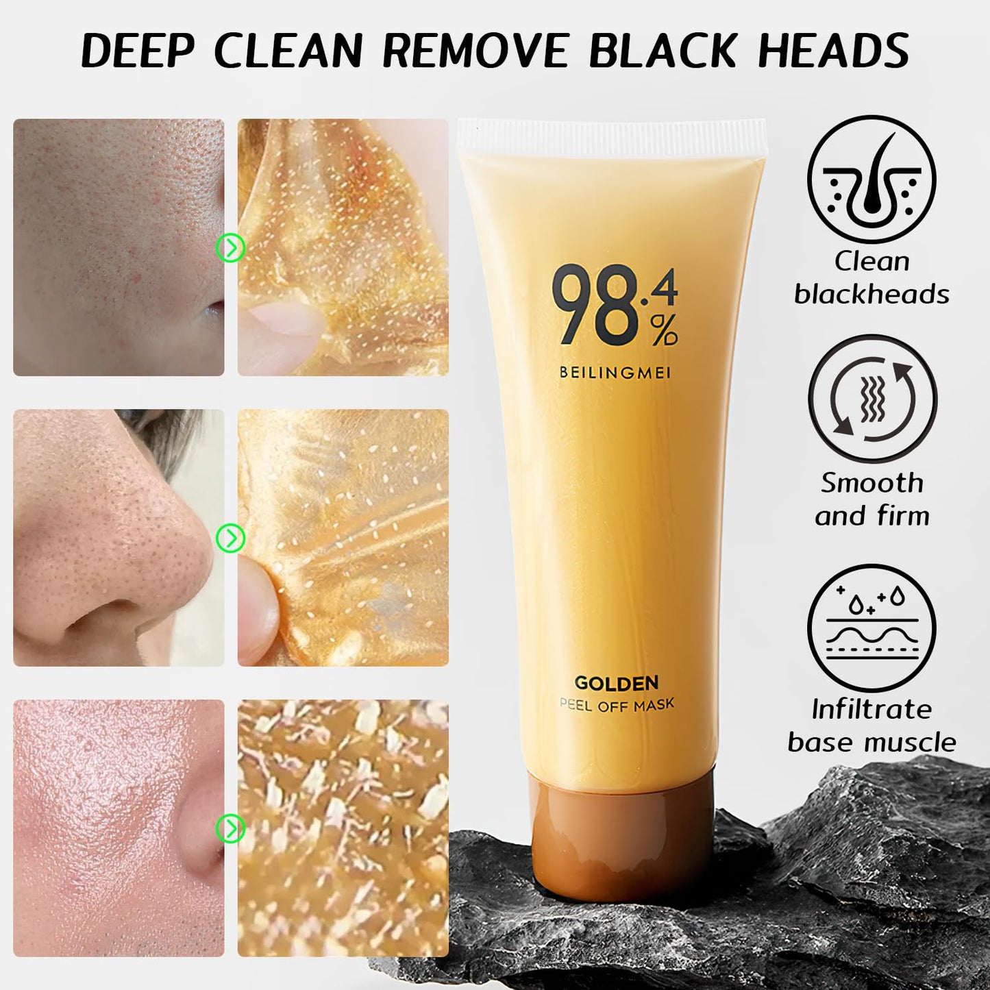 Gold Foil Peel-Off Mask,Gold Peel off Face Mask Anti-Wrinkle,98.4% Golden Peel off Mask,Anti-Aging Gold Face Mask for Moisturizing,Removes Blackheads,Reduces Fine Lines,Cleans Pores(2Pcs)