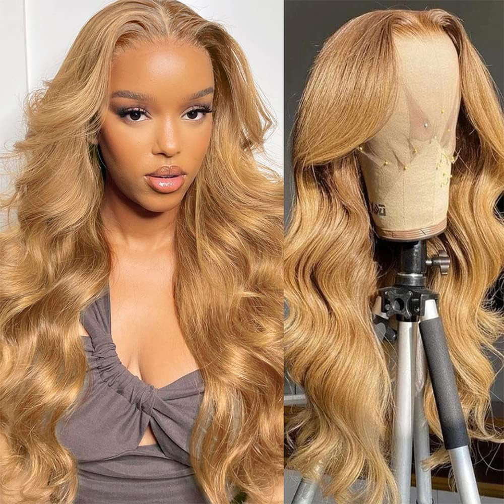 250% Density 30Inch Honey Blonde Wig Human Hair 13X6 HD Transparent Lace Front Wigs Human Hair Pre-Plucked 13X6 Blonde Body Wave Glueless Light Brown Lace Front Wigs Human Hair