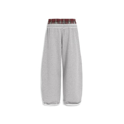 Retro Plaid Embroidered Casual Pants