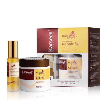 Collagen Hair Mask & Argan Oil Set, Deep Conditioning Hair Treatment for Dry Damaged Hair, Repair & Moisturize All Hair Types, 16.9 Fl Oz + 1.69 Fl Oz
