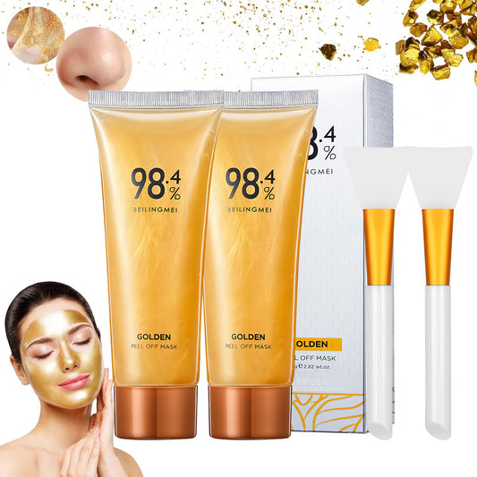 Gold Foil Peel-Off Mask,Gold Peel off Face Mask Anti-Wrinkle,98.4% Golden Peel off Mask,Anti-Aging Gold Face Mask for Moisturizing,Removes Blackheads,Reduces Fine Lines,Cleans Pores(2Pcs)