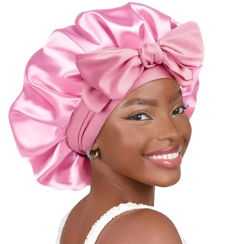 High-Quality Mulberry Silk Sleeping Bonnet for Women Large Sleep Cap with Wide Elastic Tie Band for Curly Dreadlock Braid Hair C