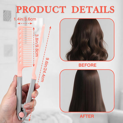 DIY Salon V-Shaped Hair Straightening Comb – 2PCS Hair Styling Brush Set for Smoothing & Straightening, Portable Hairdressing Tool (Pink)