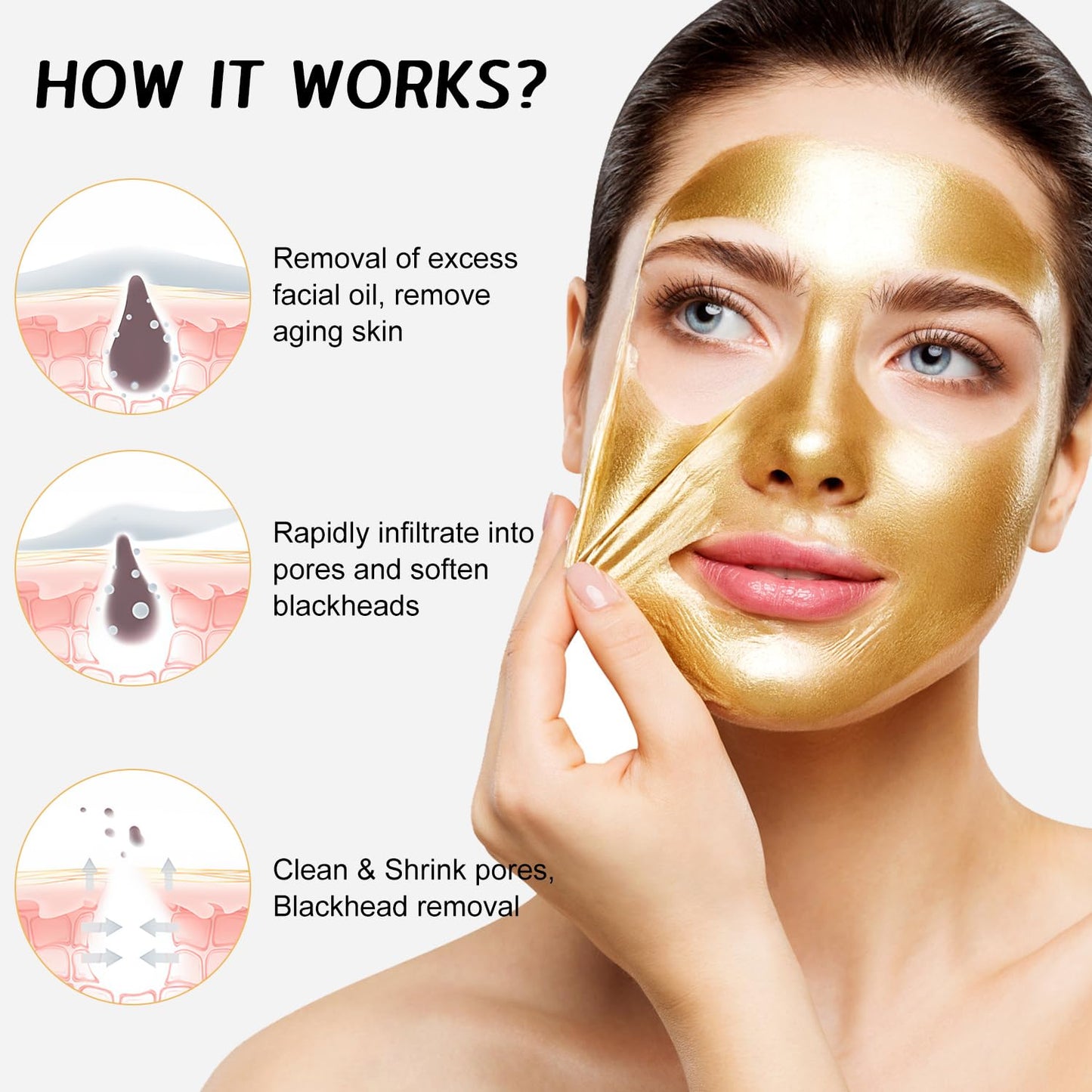 Gold Foil Peel-Off Mask,Gold Peel off Face Mask Anti-Wrinkle,98.4% Golden Peel off Mask,Anti-Aging Gold Face Mask for Moisturizing,Removes Blackheads,Reduces Fine Lines,Cleans Pores(2Pcs)