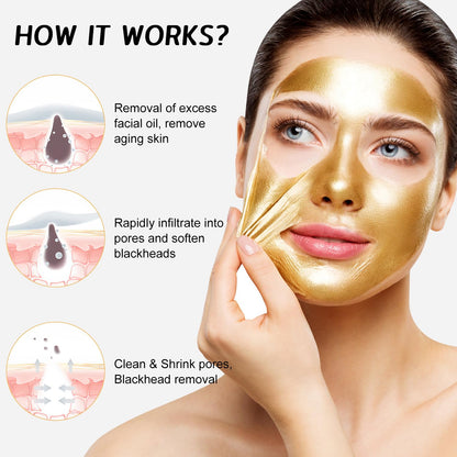 Gold Foil Peel-Off Mask,Gold Peel off Face Mask Anti-Wrinkle,98.4% Golden Peel off Mask,Anti-Aging Gold Face Mask for Moisturizing,Removes Blackheads,Reduces Fine Lines,Cleans Pores(2Pcs)