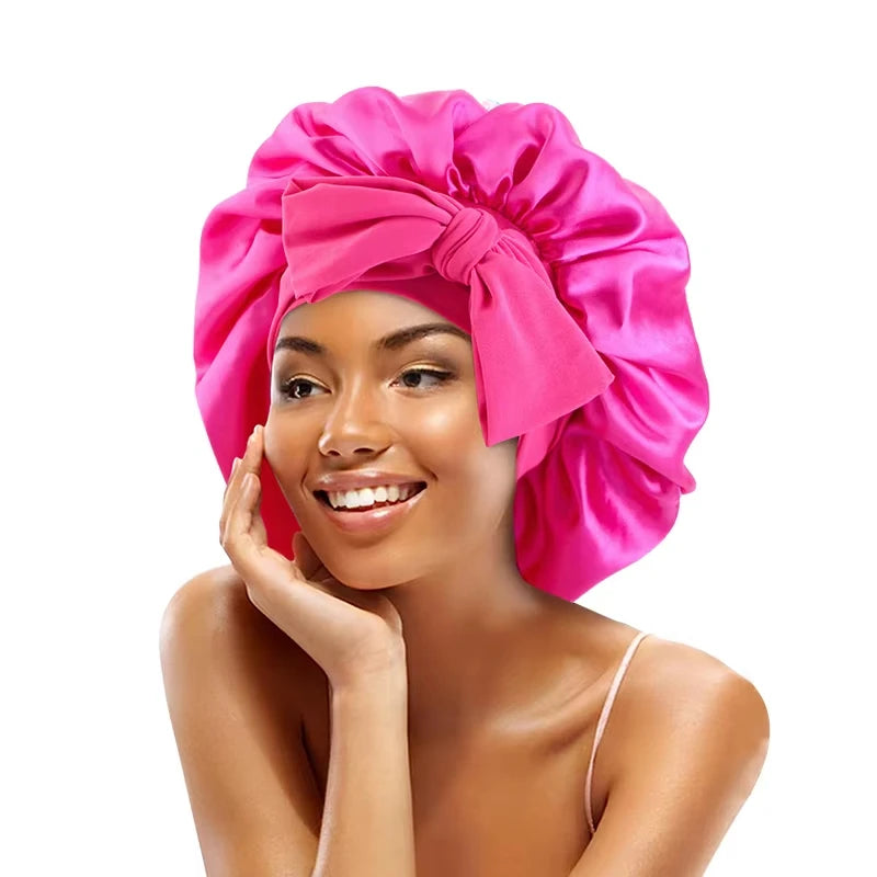 High-Quality Mulberry Silk Sleeping Bonnet for Women Large Sleep Cap with Wide Elastic Tie Band for Curly Dreadlock Braid Hair C
