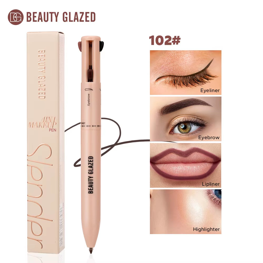 Beauty Glazedmulti-Function Beauty Glazed 4-In-1 Makeup Pen Waterproof Cosmetic Pencil for Eyeliner Brow Lip Highlighter