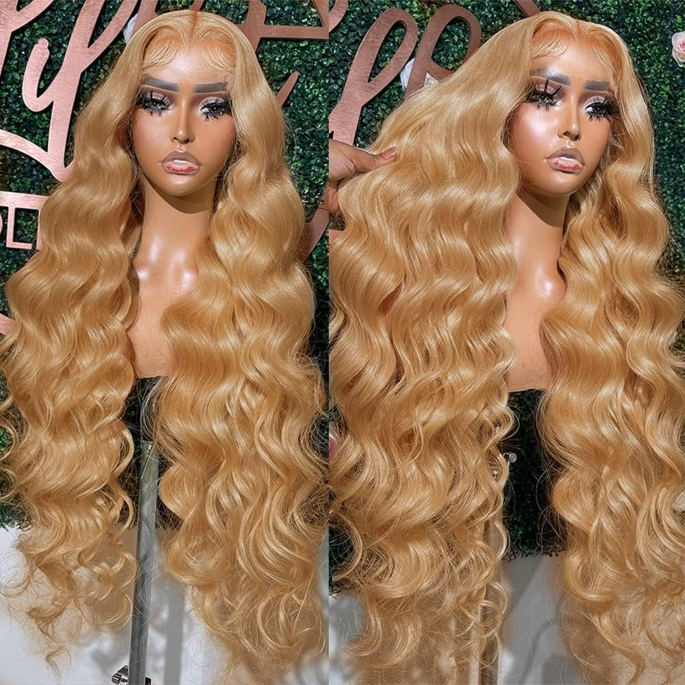 250% Density 30Inch Honey Blonde Wig Human Hair 13X6 HD Transparent Lace Front Wigs Human Hair Pre-Plucked 13X6 Blonde Body Wave Glueless Light Brown Lace Front Wigs Human Hair