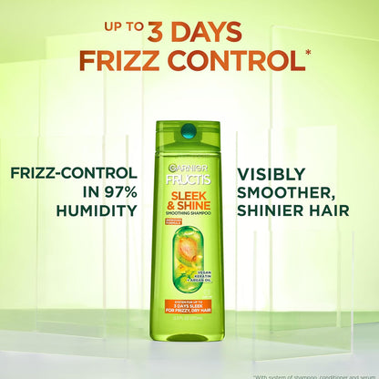 Garnier Fructis Sleek & Shine Shampoo, Conditioner + Moroccan Sleek Oil Set for Frizzy, Dry Hair, Argan Oil (3 Items), 1 Kit (Packaging May Vary)
