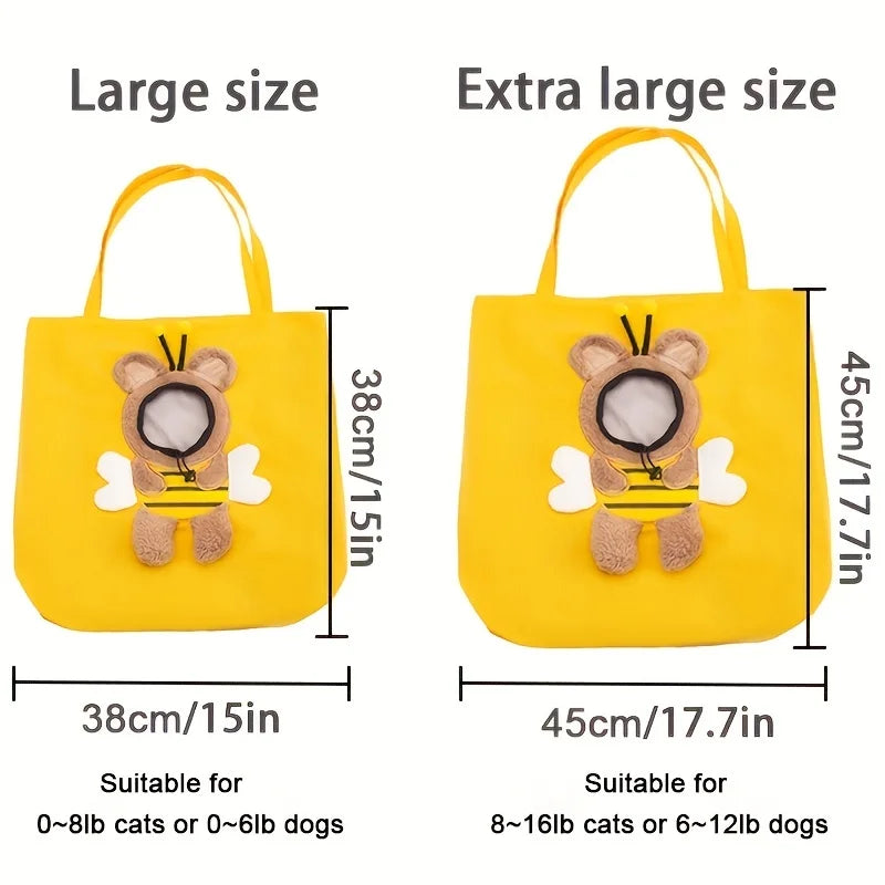 Pet Shoulder Carrying Bag, Cute Bee-Shaped Pet Canvas Shoulder Bag Cat Carrier, Portable Cats Small Pet Canvas Tote Chest Bag
