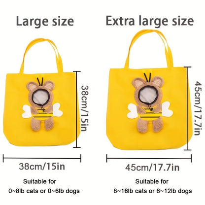 Pet Shoulder Carrying Bag, Cute Bee-Shaped Pet Canvas Shoulder Bag Cat Carrier, Portable Cats Small Pet Canvas Tote Chest Bag