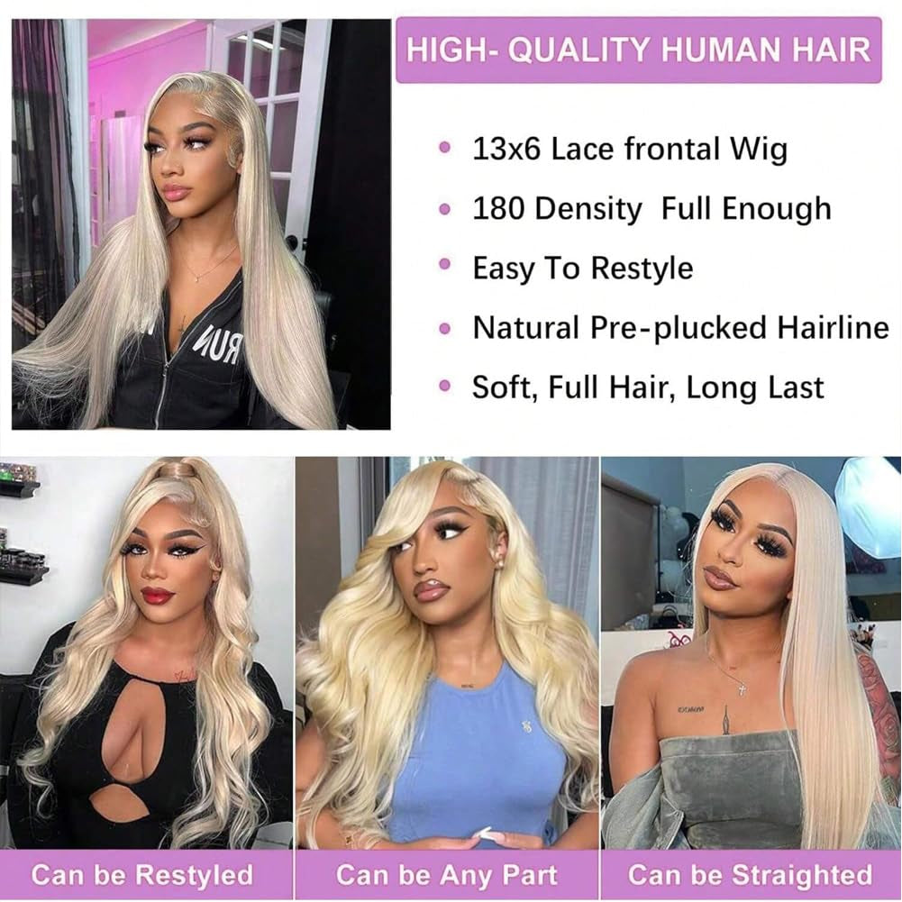 32 Inch 613 Lace Front Wig Human Hair 200 Density Blonde Wig Human Hair 13X6 HD Transparent Straight Lace Front Wigs Blonde Glueless Wig for Women Pre Plucked with Baby Hair