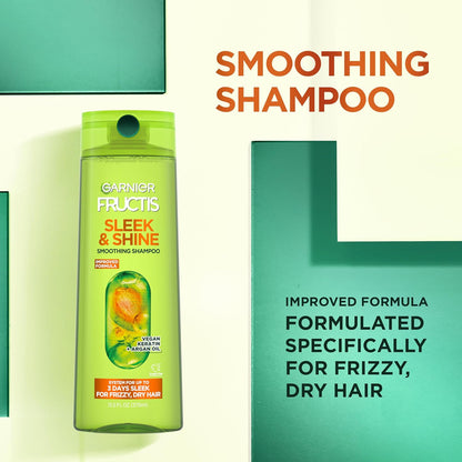 Garnier Fructis Sleek & Shine Shampoo, Conditioner + Moroccan Sleek Oil Set for Frizzy, Dry Hair, Argan Oil (3 Items), 1 Kit (Packaging May Vary)