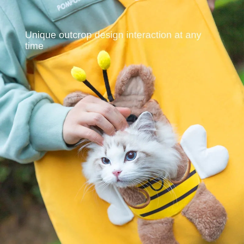 Pet Shoulder Carrying Bag, Cute Bee-Shaped Pet Canvas Shoulder Bag Cat Carrier, Portable Cats Small Pet Canvas Tote Chest Bag