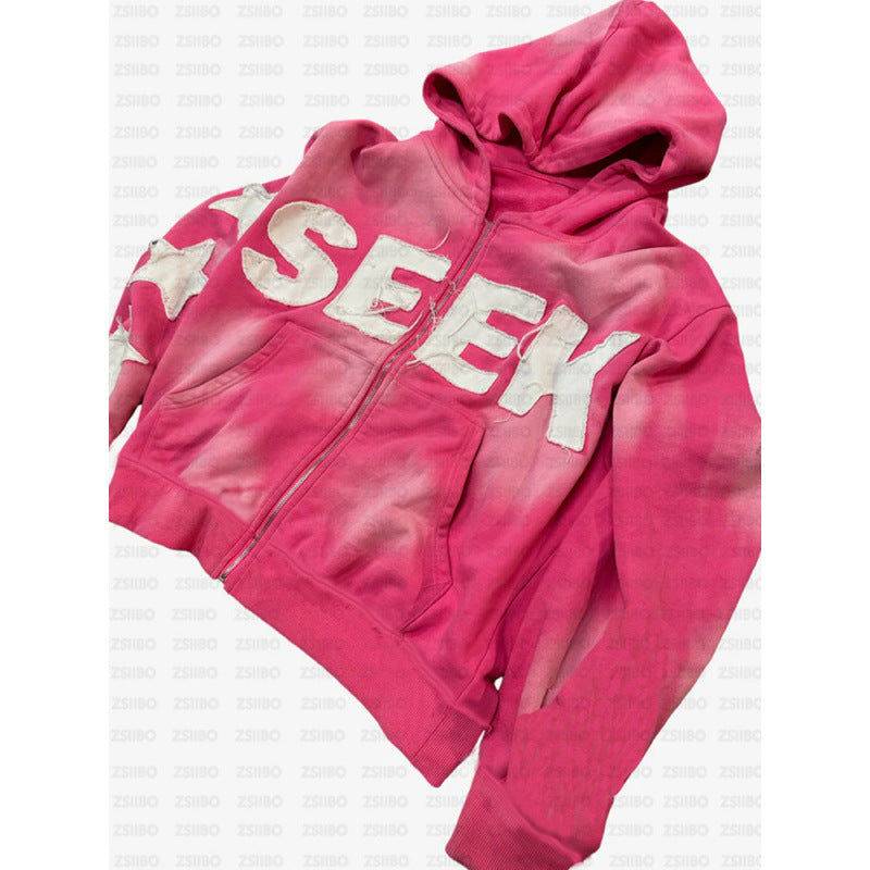 Retro Letter Digital Print Hooded Sweatshirts