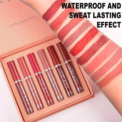 6 Waterproof Matte Liquid Lipstick Set, Bold Deep Vibrant Shades, Long Lasting High Pigment Non-Stick Cup Velvet Lip Gloss Kit, Smudge Proof Intense Color Party Date Night Lip Makeup Gift Set for Women