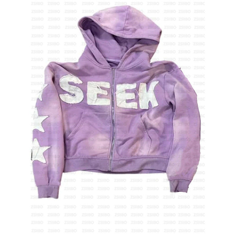 Retro Letter Digital Print Hooded Sweatshirts