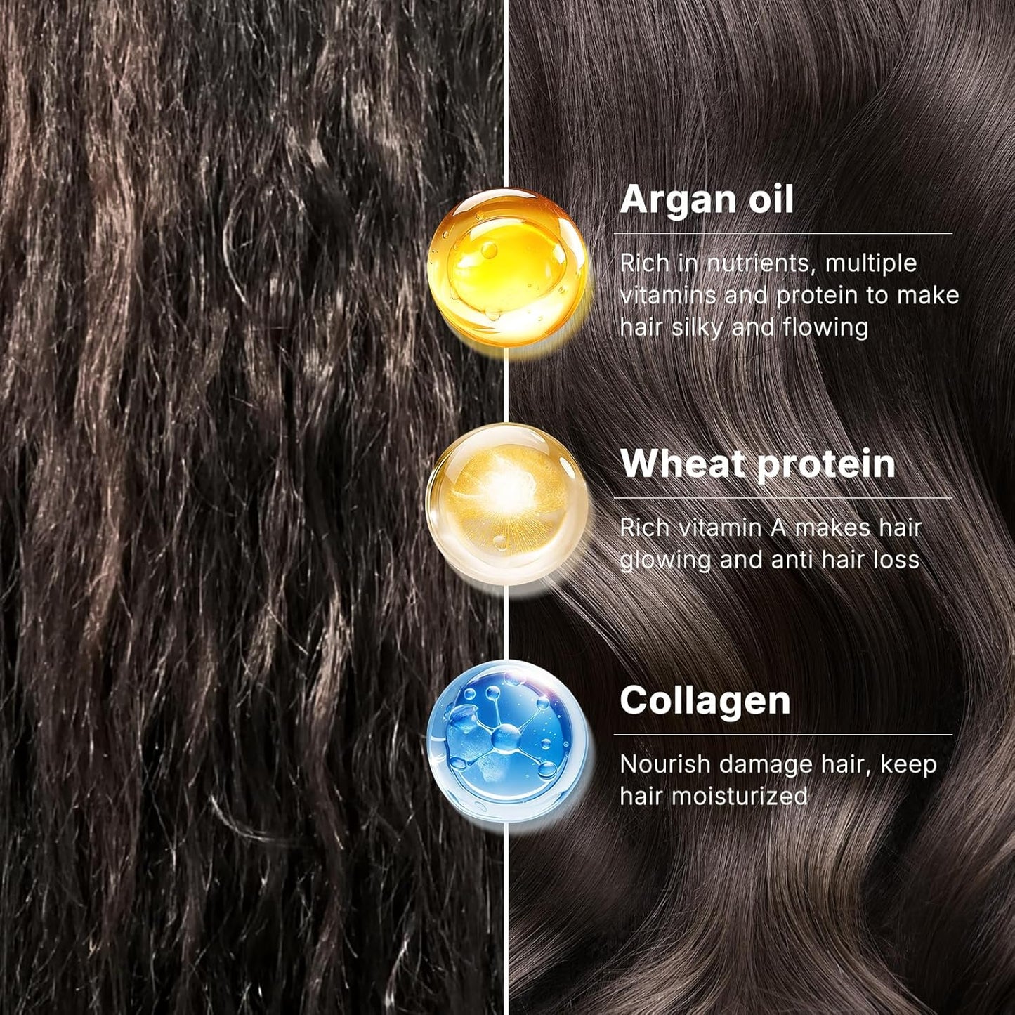 Collagen Hair Mask & Argan Oil Set, Deep Conditioning Hair Treatment for Dry Damaged Hair, Repair & Moisturize All Hair Types, 16.9 Fl Oz + 1.69 Fl Oz