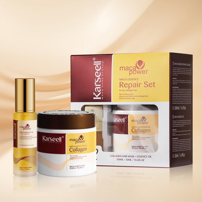 Collagen Hair Mask & Argan Oil Set, Deep Conditioning Hair Treatment for Dry Damaged Hair, Repair & Moisturize All Hair Types, 16.9 Fl Oz + 1.69 Fl Oz