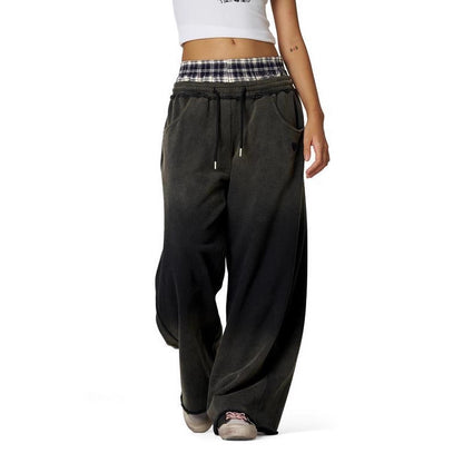 Retro Plaid Embroidered Casual Pants