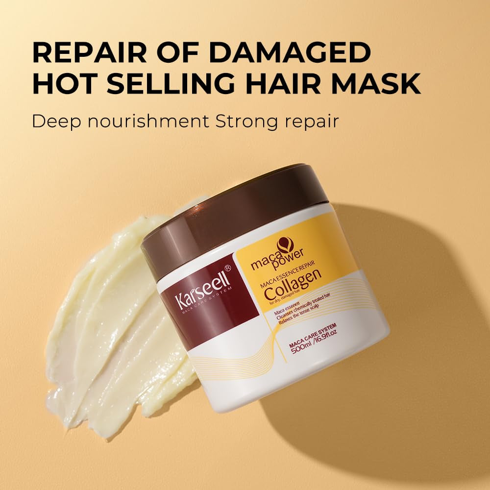 Collagen Hair Mask & Argan Oil Set, Deep Conditioning Hair Treatment for Dry Damaged Hair, Repair & Moisturize All Hair Types, 16.9 Fl Oz + 1.69 Fl Oz