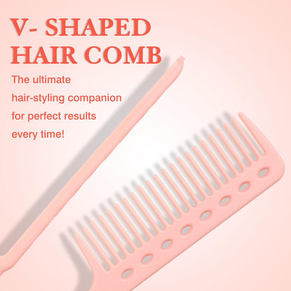 DIY Salon V-Shaped Hair Straightening Comb – 2PCS Hair Styling Brush Set for Smoothing & Straightening, Portable Hairdressing Tool (Pink)