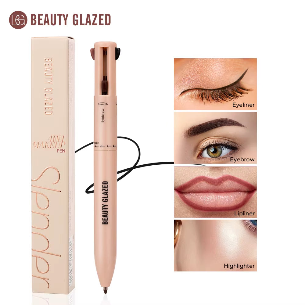 Beauty Glazedmulti-Function Beauty Glazed 4-In-1 Makeup Pen Waterproof Cosmetic Pencil for Eyeliner Brow Lip Highlighter