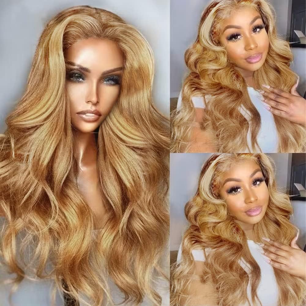 250% Density 30Inch Honey Blonde Wig Human Hair 13X6 HD Transparent Lace Front Wigs Human Hair Pre-Plucked 13X6 Blonde Body Wave Glueless Light Brown Lace Front Wigs Human Hair