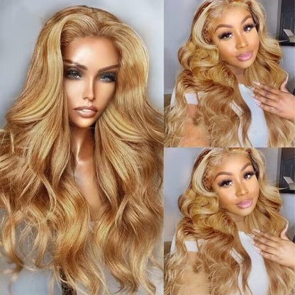 250% Density 30Inch Honey Blonde Wig Human Hair 13X6 HD Transparent Lace Front Wigs Human Hair Pre-Plucked 13X6 Blonde Body Wave Glueless Light Brown Lace Front Wigs Human Hair