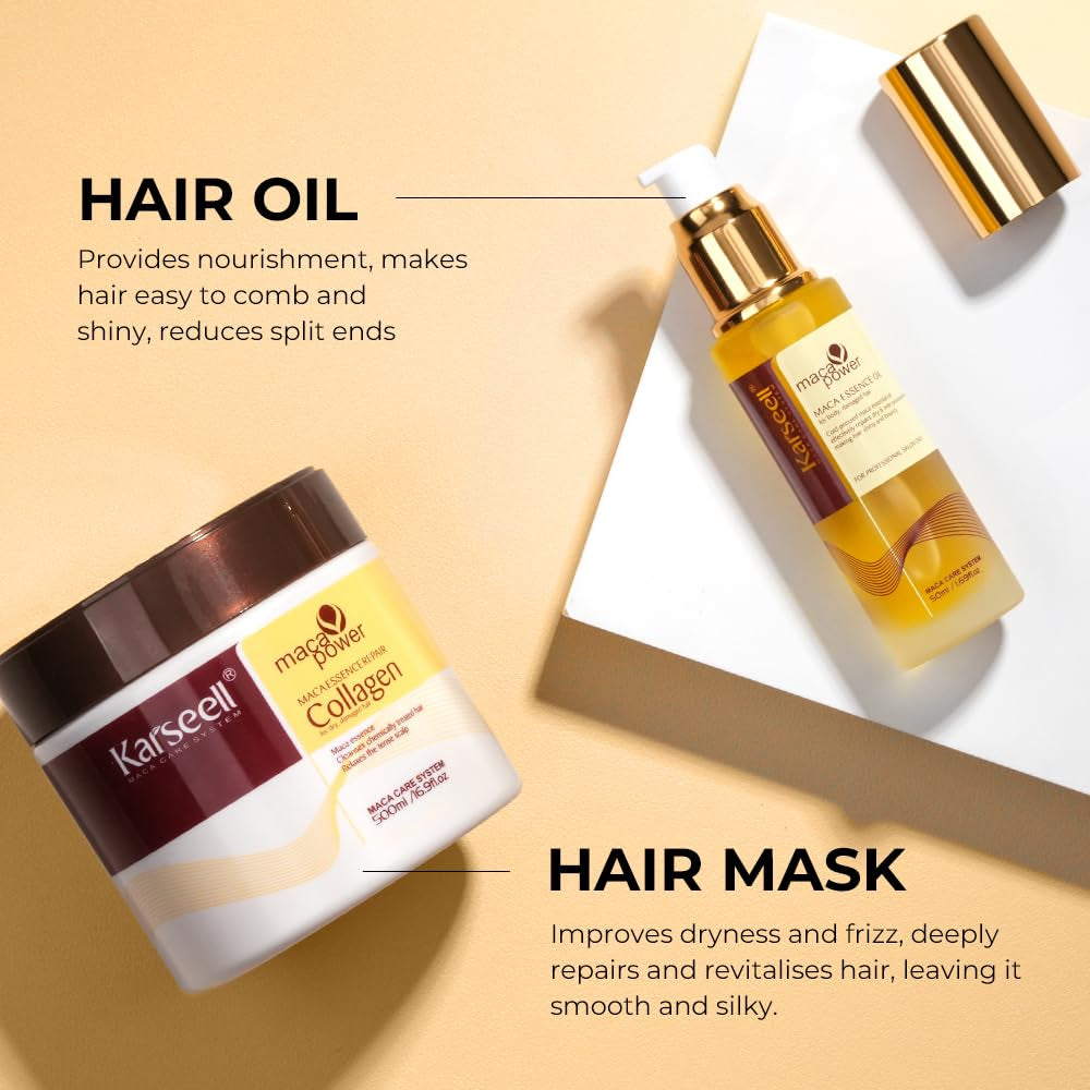 Collagen Hair Mask & Argan Oil Set, Deep Conditioning Hair Treatment for Dry Damaged Hair, Repair & Moisturize All Hair Types, 16.9 Fl Oz + 1.69 Fl Oz